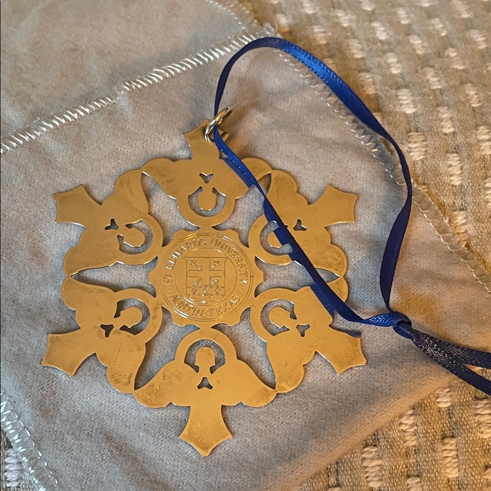 James Avery Silver Snowflake Ornament with Blue Ribbon